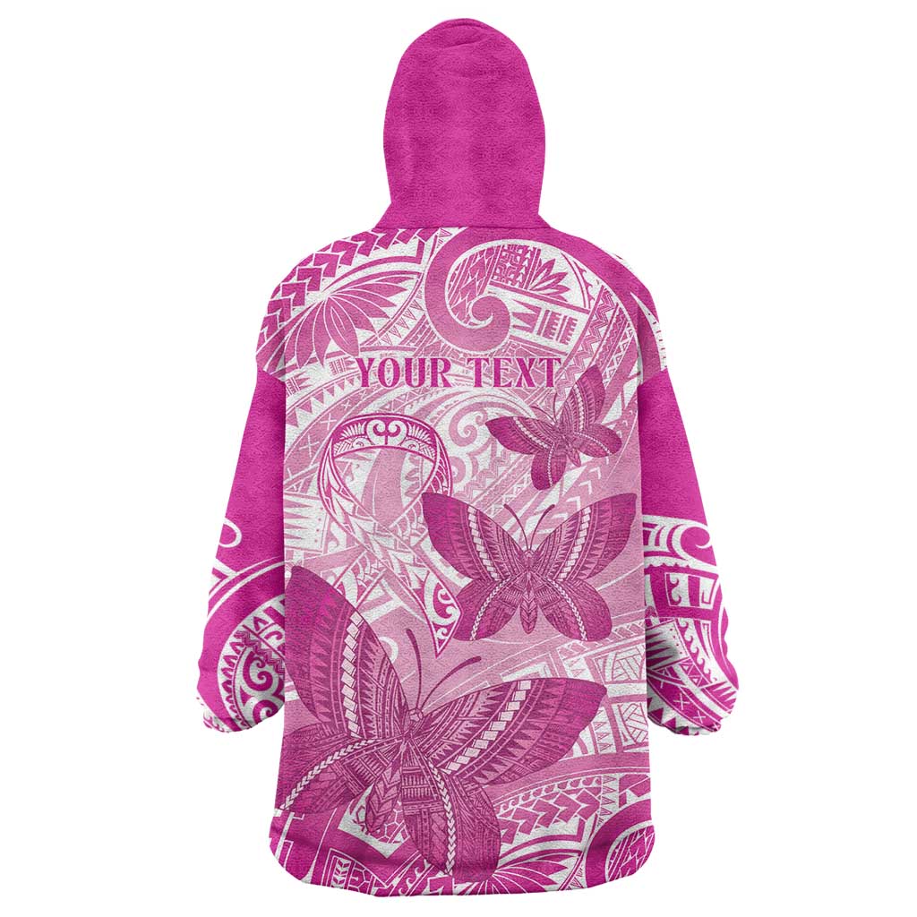 Personalised Polynesia Breast Cancer Awareness Wearable Blanket Hoodie Think Pink Ribbon Polynesian Butterflies LT14 - Polynesian Pride
