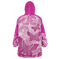 Personalised Polynesia Breast Cancer Awareness Wearable Blanket Hoodie Think Pink Ribbon Polynesian Butterflies LT14 - Polynesian Pride