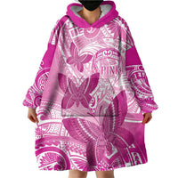 Personalised Polynesia Breast Cancer Awareness Wearable Blanket Hoodie Think Pink Ribbon Polynesian Butterflies LT14 - Polynesian Pride