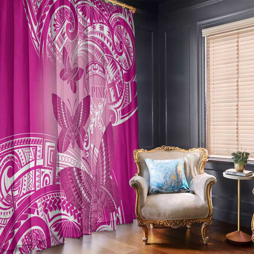 Polynesia Breast Cancer Awareness Window Curtain Think Pink Ribbon Polynesian Butterflies