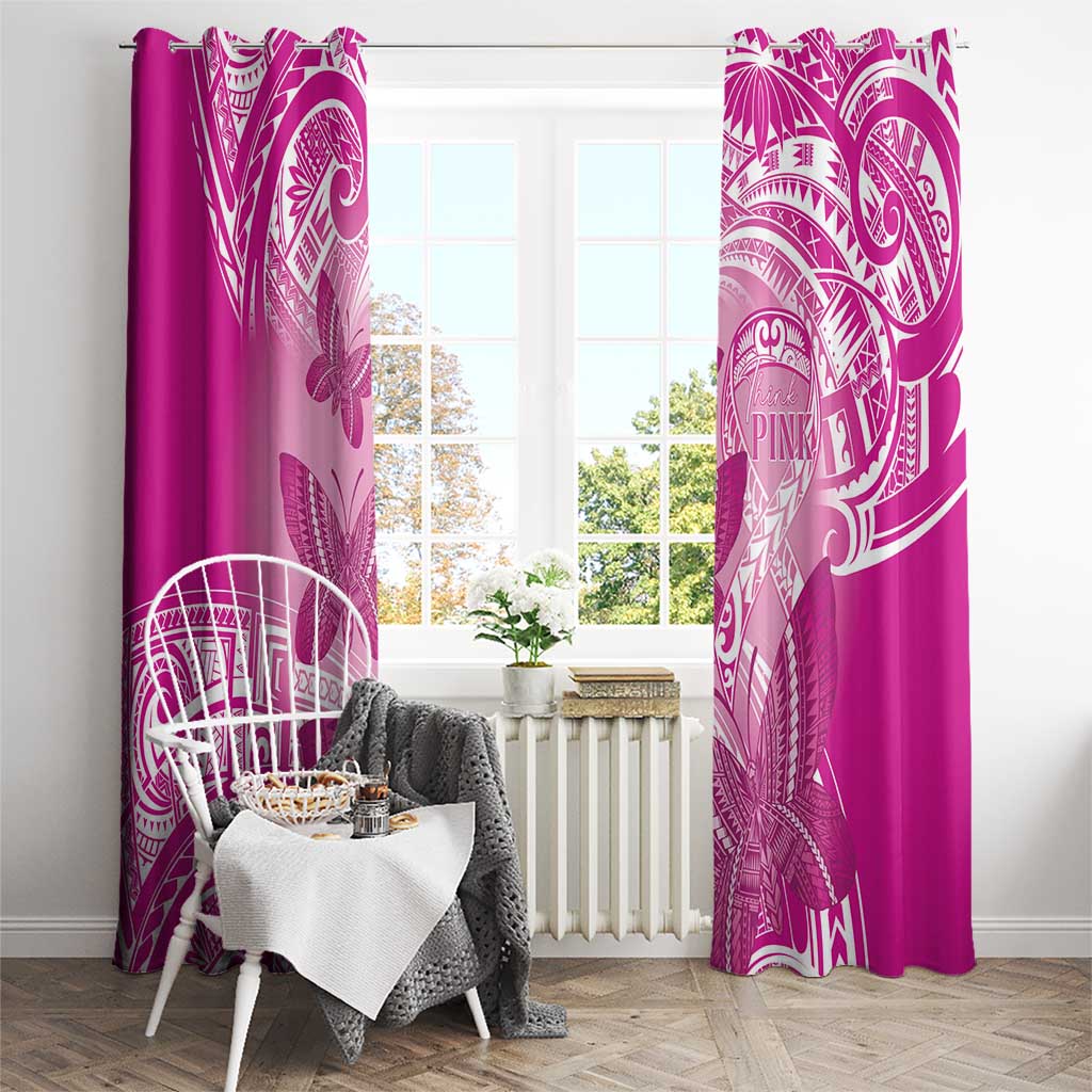Polynesia Breast Cancer Awareness Window Curtain Think Pink Ribbon Polynesian Butterflies