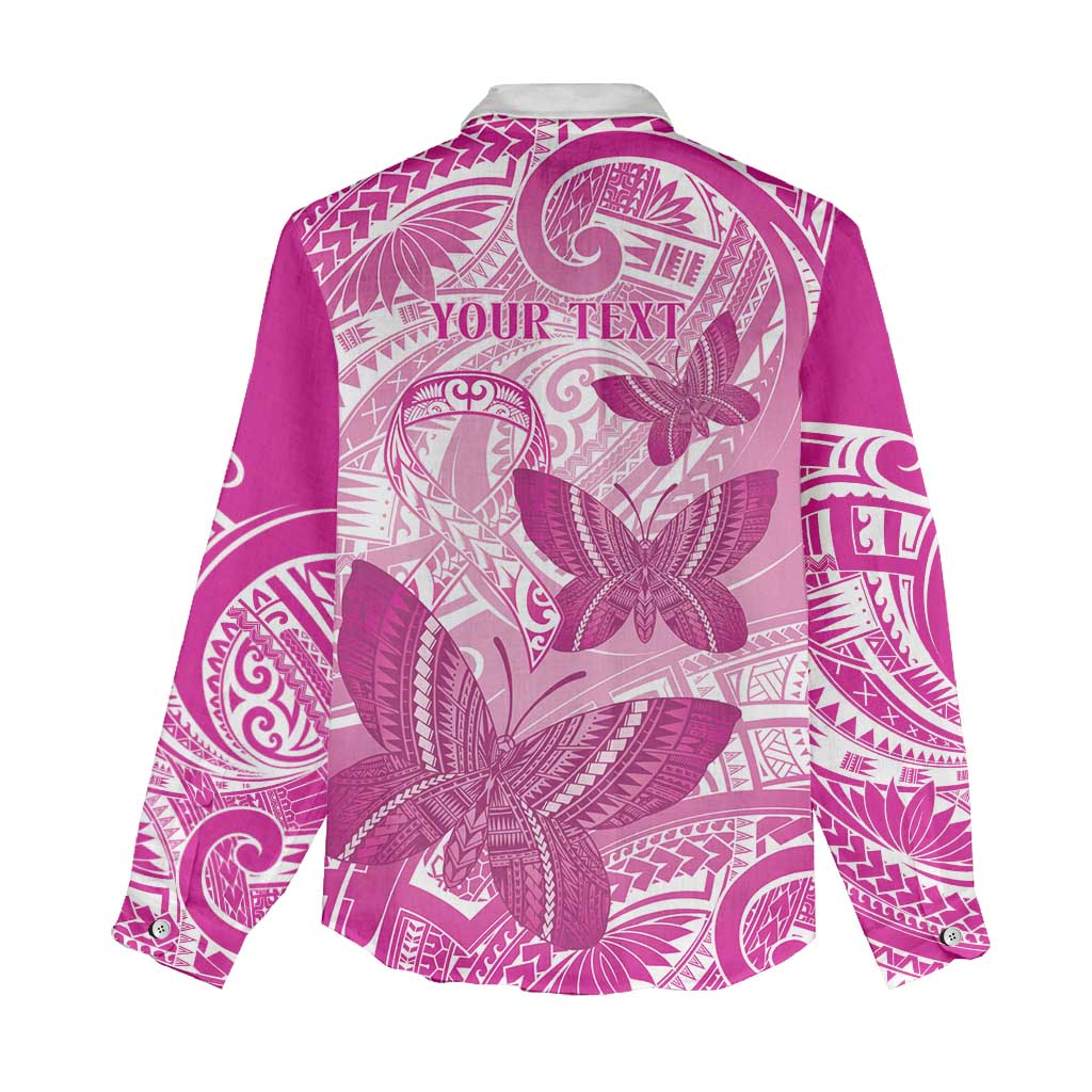 Personalised Polynesia Breast Cancer Awareness Women Casual Shirt Think Pink Ribbon Polynesian Butterflies