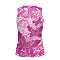 Personalised Polynesia Breast Cancer Awareness Women Sleeveless Polo Shirt Think Pink Ribbon Polynesian Butterflies