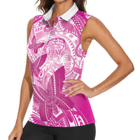 Personalised Polynesia Breast Cancer Awareness Women Sleeveless Polo Shirt Think Pink Ribbon Polynesian Butterflies