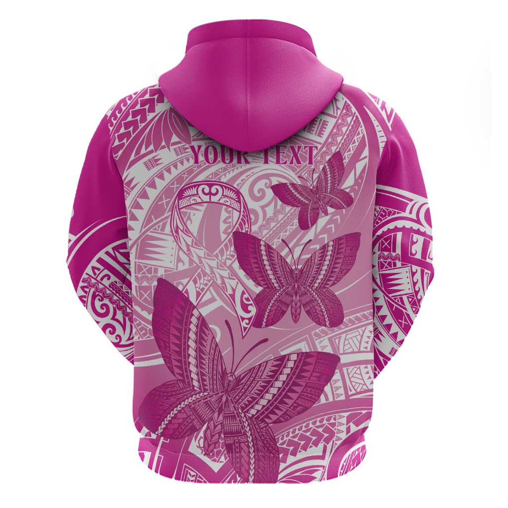 Personalised Polynesia Breast Cancer Awareness Zip Hoodie Think Pink Ribbon Polynesian Butterflies