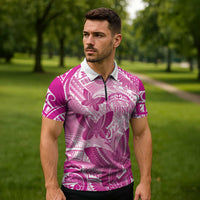 Personalised Polynesia Breast Cancer Awareness Zipper Polo Shirt Think Pink Ribbon Polynesian Butterflies LT14 - Polynesian Pride