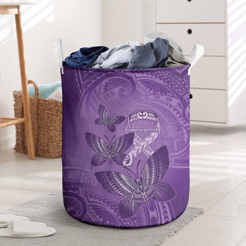 Polynesia Lupus Awareness Month Laundry Basket Warrior Purple Ribbon Polynesian Butterflies