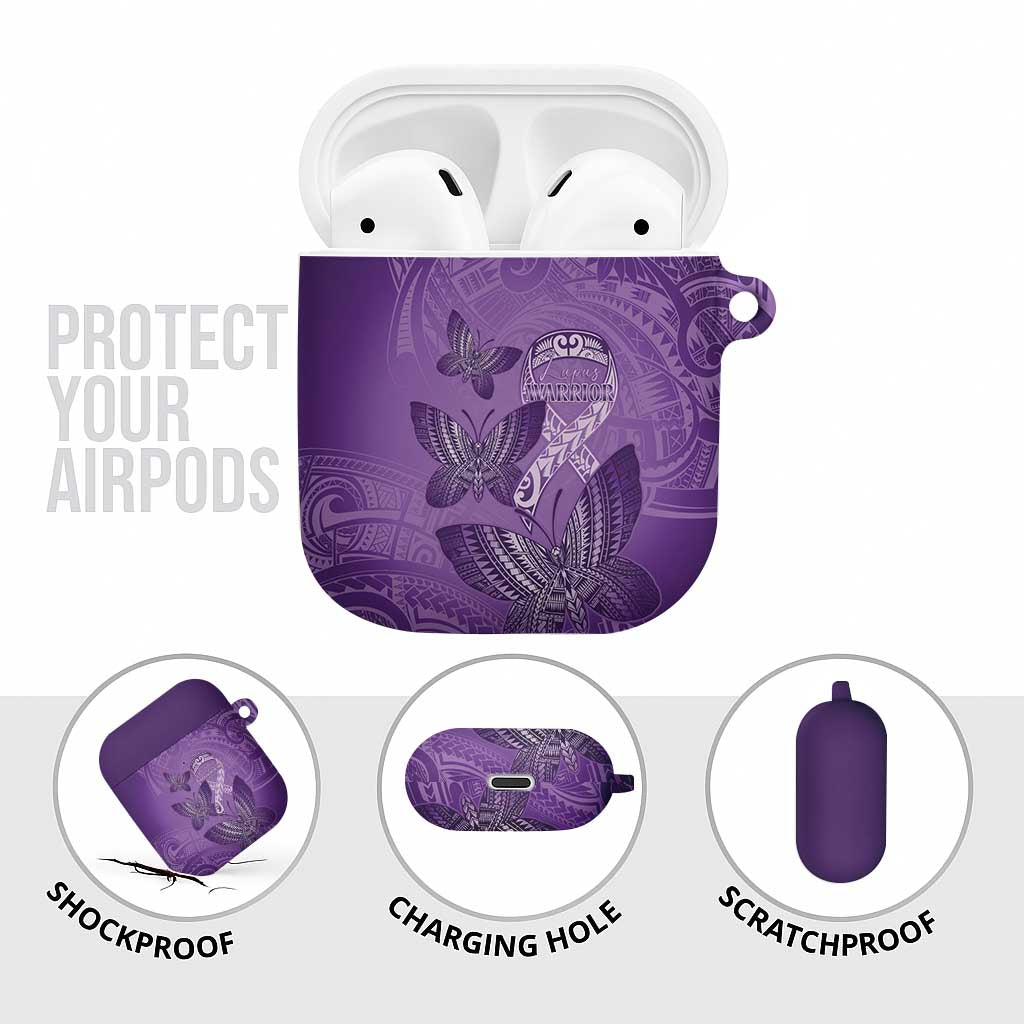 Polynesia Lupus Awareness Month AirPods Case Warrior Purple Ribbon Polynesian Butterflies LT14 - Polynesian Pride