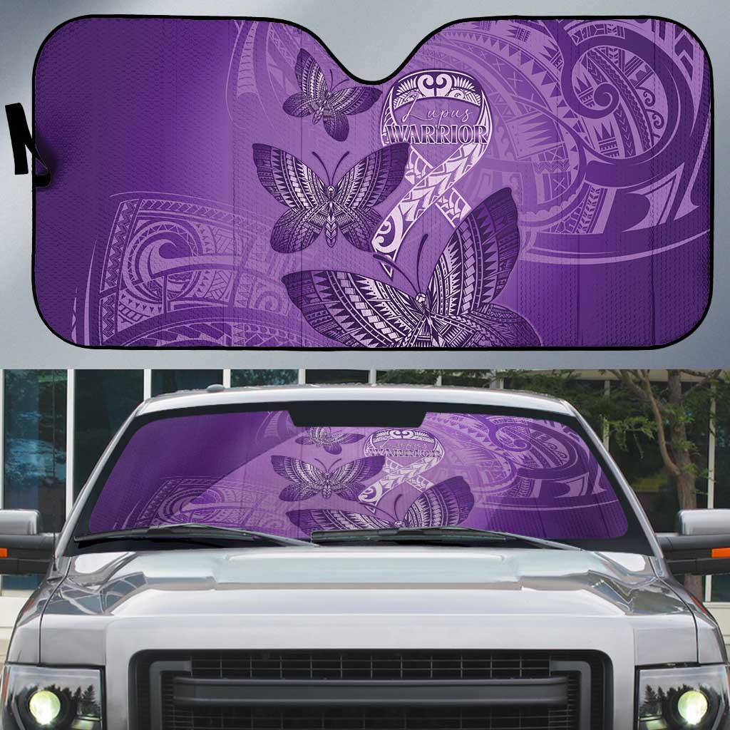 Polynesia Lupus Awareness Month Auto Sun Shade Warrior Purple Ribbon Polynesian Butterflies