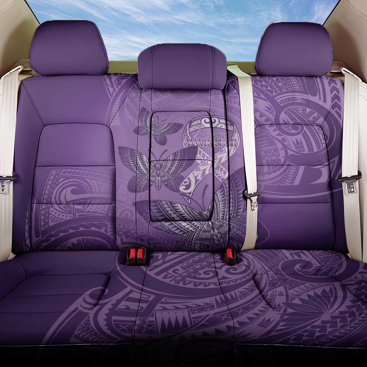 Polynesia Lupus Awareness Month Back Car Seat Cover Warrior Purple Ribbon Polynesian Butterflies