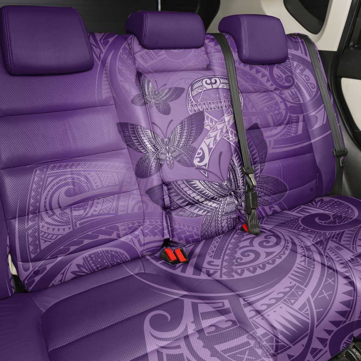 Polynesia Lupus Awareness Month Back Car Seat Cover Warrior Purple Ribbon Polynesian Butterflies