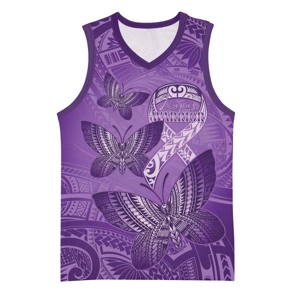 Personalised Polynesia Lupus Awareness Month Basketball Jersey Warrior Purple Ribbon Polynesian Butterflies LT14 Unisex Purple - Polynesian Pride