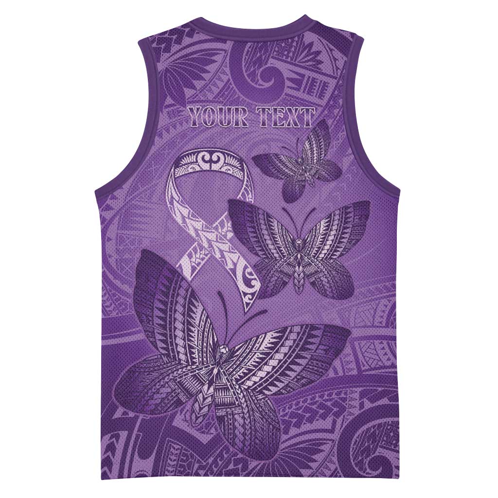 Personalised Polynesia Lupus Awareness Month Basketball Jersey Warrior Purple Ribbon Polynesian Butterflies LT14 - Polynesian Pride