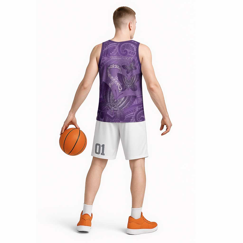 Personalised Polynesia Lupus Awareness Month Basketball Jersey Warrior Purple Ribbon Polynesian Butterflies LT14 - Polynesian Pride