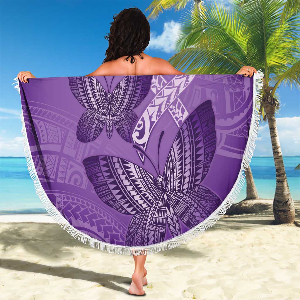 Polynesia Lupus Awareness Month Beach Blanket Warrior Purple Ribbon Polynesian Butterflies