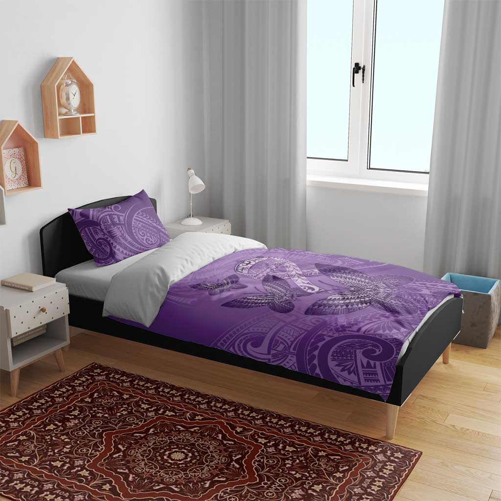 Polynesia Lupus Awareness Month Bedding Set Warrior Purple Ribbon Polynesian Butterflies