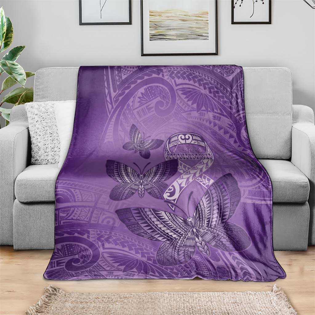 Polynesia Lupus Awareness Month Blanket Warrior Purple Ribbon Polynesian Butterflies