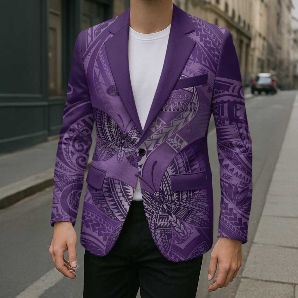 Personalised Polynesia Lupus Awareness Month Blazer Warrior Purple Ribbon Polynesian Butterflies