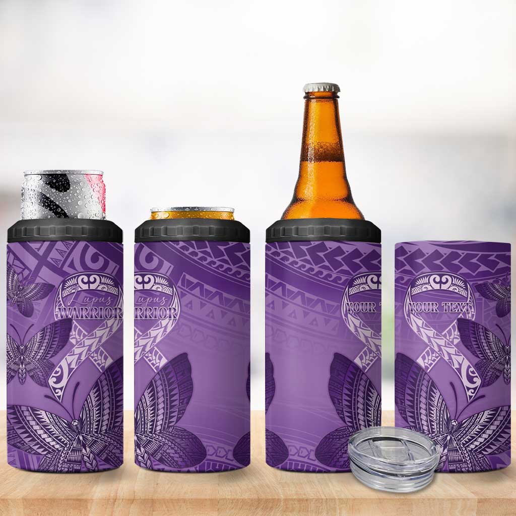 Personalised Polynesia Lupus Awareness Month 4 in 1 Can Cooler Tumbler Warrior Purple Ribbon Polynesian Butterflies