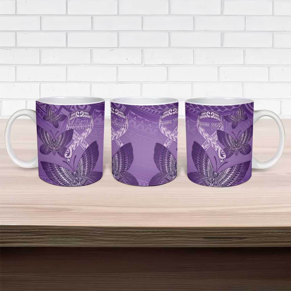 Personalised Polynesia Lupus Awareness Month Ceramic Mug Warrior Purple Ribbon Polynesian Butterflies