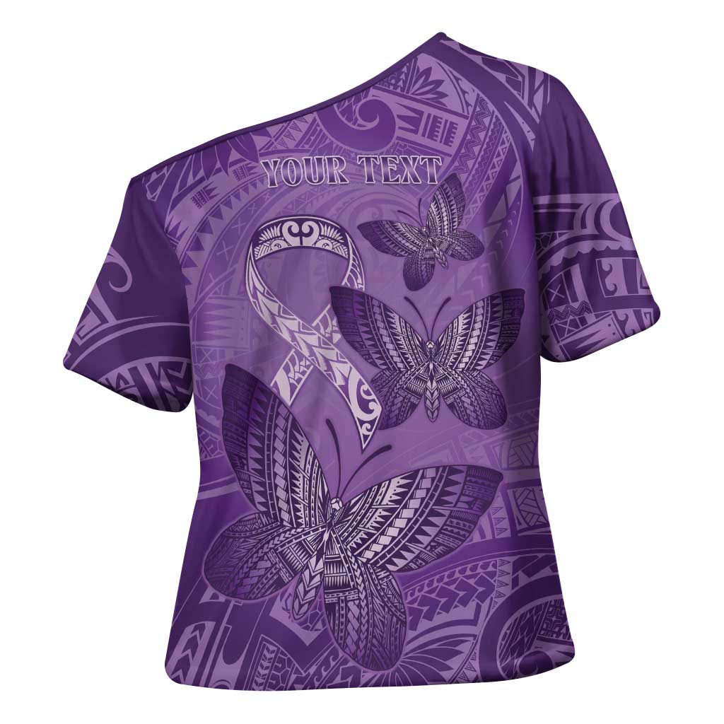 Personalised Polynesia Lupus Awareness Month Cross Shoulder Shirt Warrior Purple Ribbon Polynesian Butterflies LT14 - Polynesian Pride