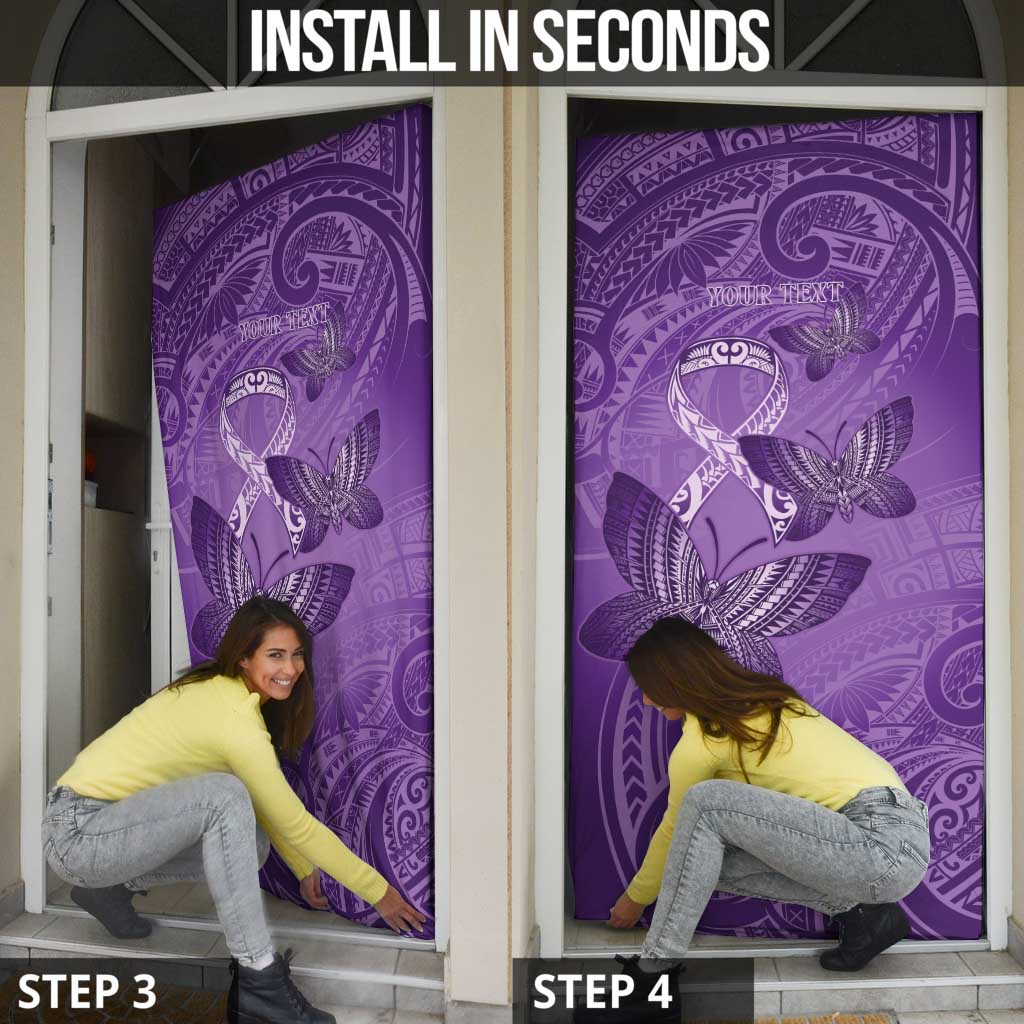 Personalised Polynesia Lupus Awareness Month Door Cover Warrior Purple Ribbon Polynesian Butterflies LT14 - Polynesian Pride