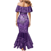Personalised Polynesia Lupus Awareness Month Family Matching Mermaid Dress and Hawaiian Shirt Warrior Purple Ribbon Polynesian Butterflies