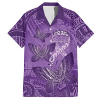 Personalised Polynesia Lupus Awareness Month Family Matching Puletasi and Hawaiian Shirt Warrior Purple Ribbon Polynesian Butterflies LT14 Dad's Shirt - Short Sleeve Purple - Polynesian Pride