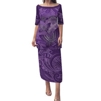 Personalised Polynesia Lupus Awareness Month Family Matching Puletasi and Hawaiian Shirt Warrior Purple Ribbon Polynesian Butterflies LT14 Mom's Dress Purple - Polynesian Pride