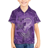 Personalised Polynesia Lupus Awareness Month Family Matching Puletasi and Hawaiian Shirt Warrior Purple Ribbon Polynesian Butterflies LT14 Son's Shirt Purple - Polynesian Pride