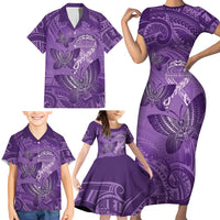 Personalised Polynesia Lupus Awareness Month Family Matching Short Sleeve Bodycon Dress and Hawaiian Shirt Warrior Purple Ribbon Polynesian Butterflies LT14 - Polynesian Pride