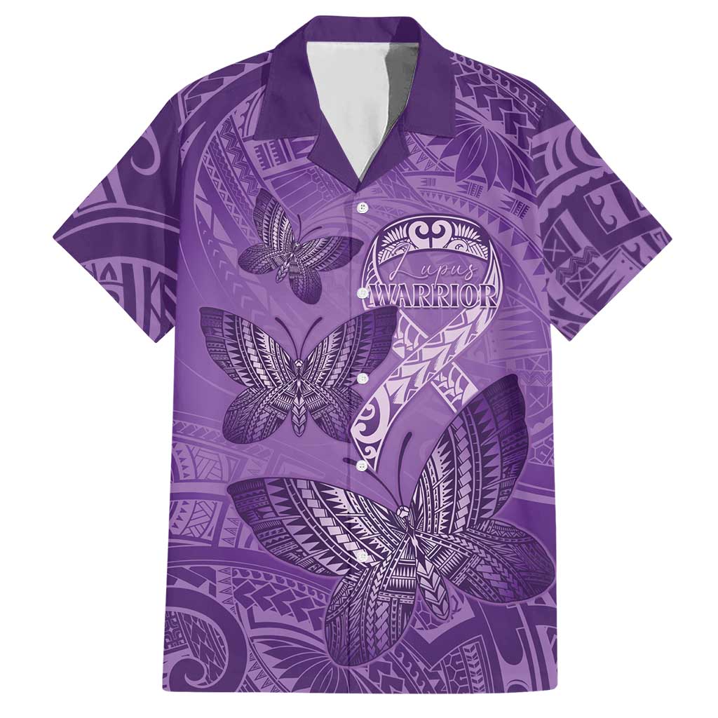 Personalised Polynesia Lupus Awareness Month Hawaiian Shirt Warrior Purple Ribbon Polynesian Butterflies LT14 Purple - Polynesian Pride