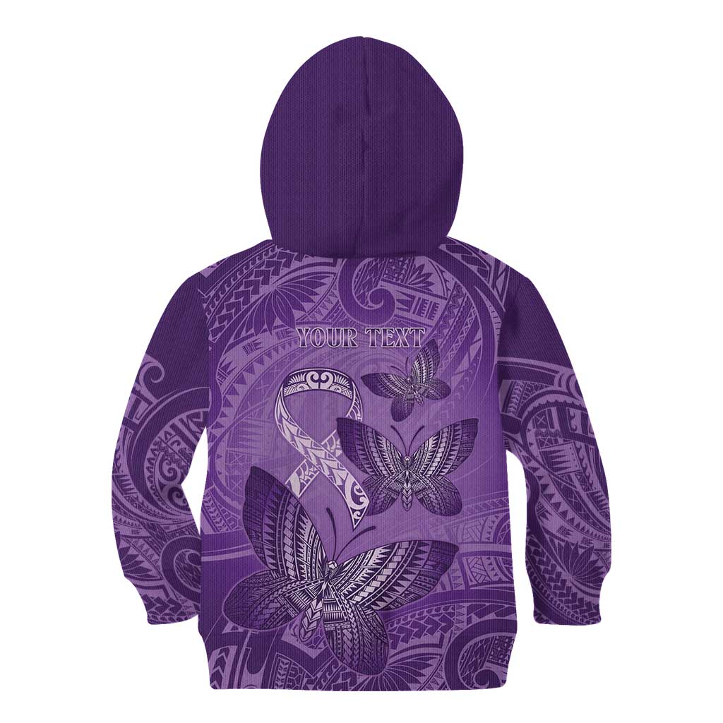 Personalised Polynesia Lupus Awareness Month Kid Hoodie Warrior Purple Ribbon Polynesian Butterflies