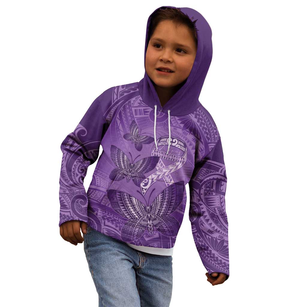 Personalised Polynesia Lupus Awareness Month Kid Hoodie Warrior Purple Ribbon Polynesian Butterflies