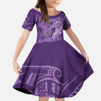 Personalised Polynesia Lupus Awareness Month Kid Short Sleeve Dress Warrior Purple Ribbon Polynesian Butterflies LT14 KID Purple - Polynesian Pride