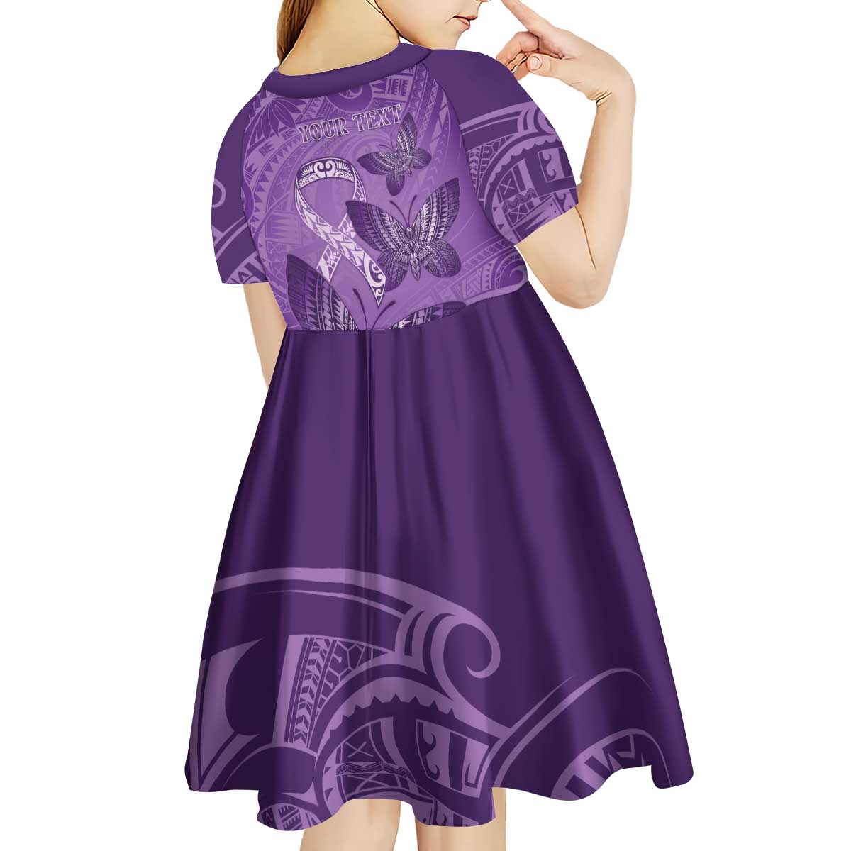 Personalised Polynesia Lupus Awareness Month Kid Short Sleeve Dress Warrior Purple Ribbon Polynesian Butterflies LT14 - Polynesian Pride