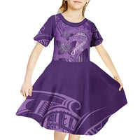 Personalised Polynesia Lupus Awareness Month Kid Short Sleeve Dress Warrior Purple Ribbon Polynesian Butterflies LT14 - Polynesian Pride