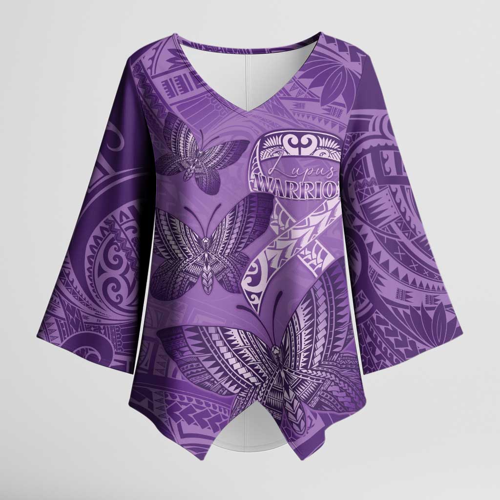 Personalised Polynesia Lupus Awareness Month Kimono Sleeve Blouse Warrior Purple Ribbon Polynesian Butterflies LT14 Female Purple - Polynesian Pride