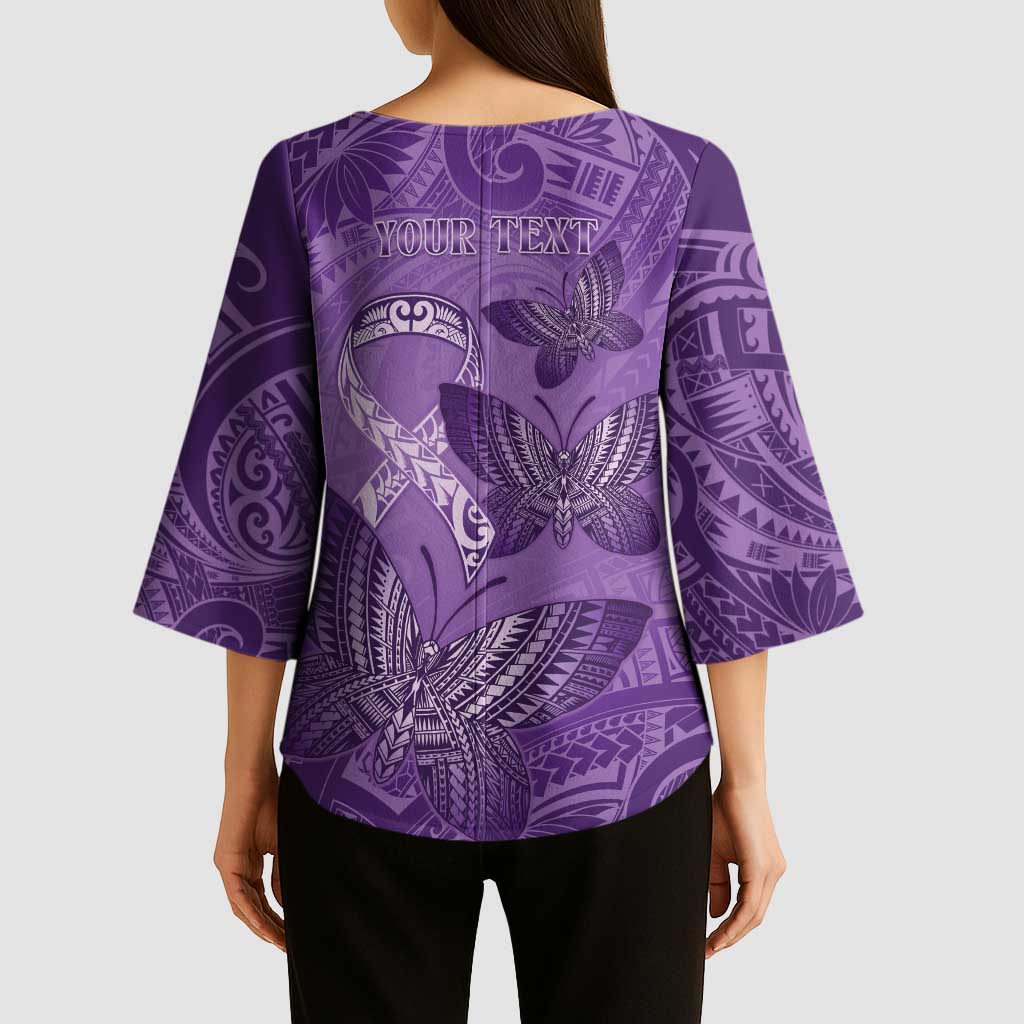 Personalised Polynesia Lupus Awareness Month Kimono Sleeve Blouse Warrior Purple Ribbon Polynesian Butterflies LT14 - Polynesian Pride