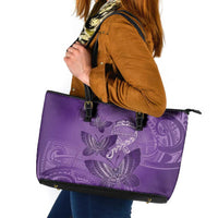 Polynesia Lupus Awareness Month Leather Tote Bag Warrior Purple Ribbon Polynesian Butterflies