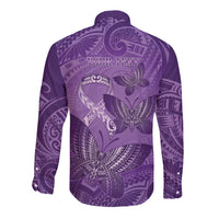 Personalised Polynesia Lupus Awareness Month Long Sleeve Button Shirt Warrior Purple Ribbon Polynesian Butterflies