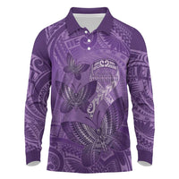 Personalised Polynesia Lupus Awareness Month Long Sleeve Polo Shirt Warrior Purple Ribbon Polynesian Butterflies