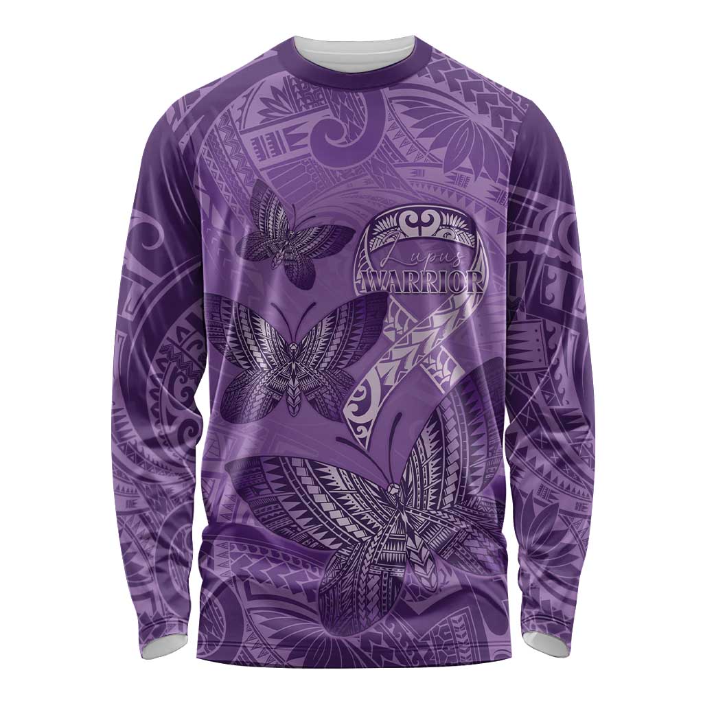 Personalised Polynesia Lupus Awareness Month Long Sleeve Shirt Warrior Purple Ribbon Polynesian Butterflies LT14 Unisex Purple - Polynesian Pride