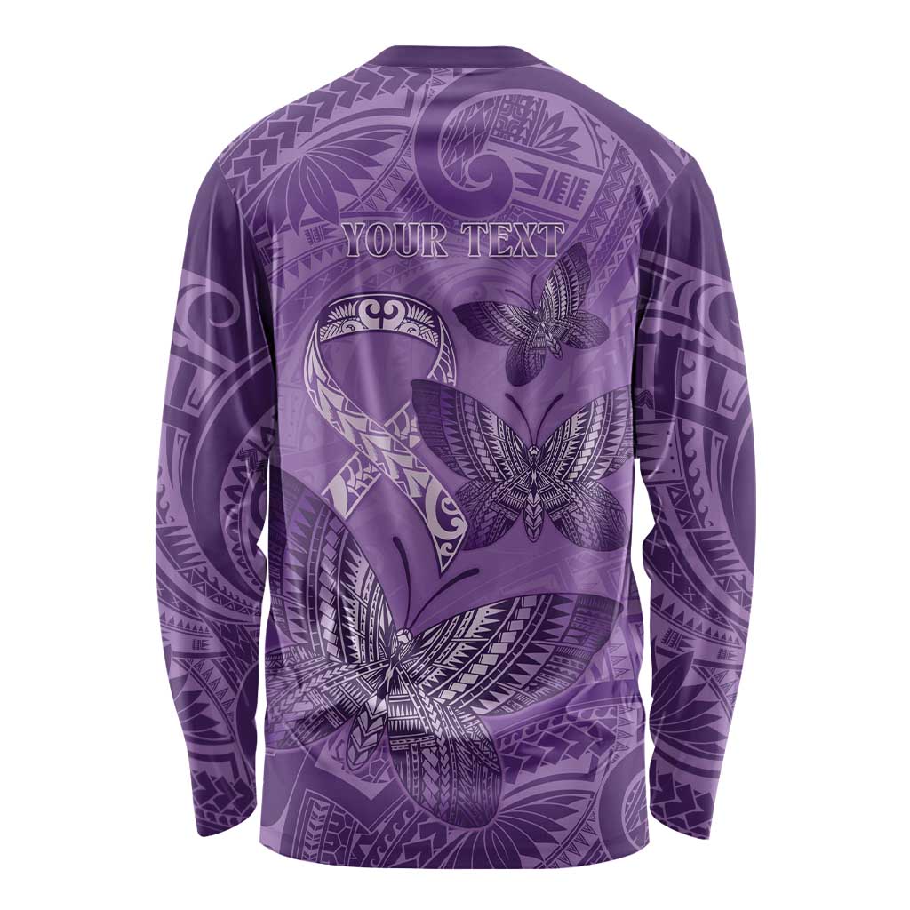 Personalised Polynesia Lupus Awareness Month Long Sleeve Shirt Warrior Purple Ribbon Polynesian Butterflies LT14 - Polynesian Pride