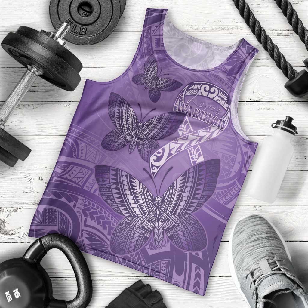 Personalised Polynesia Lupus Awareness Month Men Tank Top Warrior Purple Ribbon Polynesian Butterflies