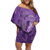 Personalised Polynesia Lupus Awareness Month Off Shoulder Short Dress Warrior Purple Ribbon Polynesian Butterflies LT14 Women Purple - Polynesian Pride