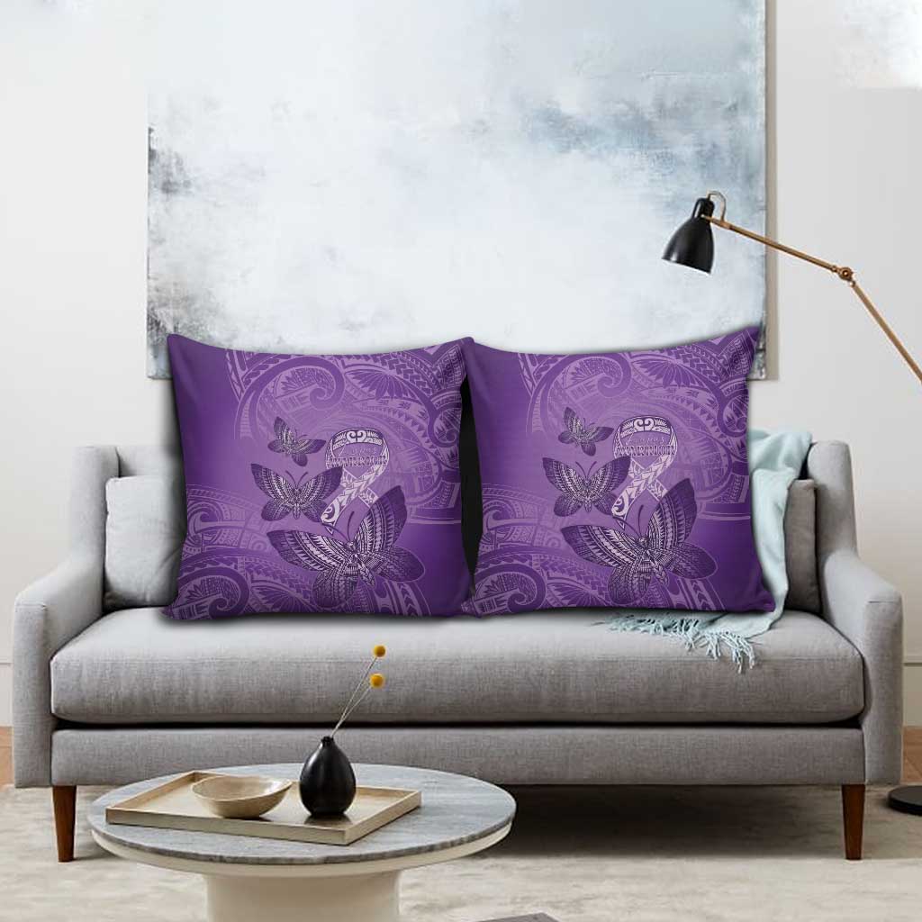 Polynesia Lupus Awareness Month Pillow Cover Warrior Purple Ribbon Polynesian Butterflies LT14 - Polynesian Pride