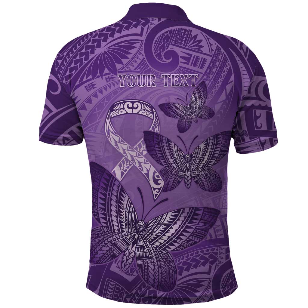 Personalised Polynesia Lupus Awareness Month Polo Shirt Warrior Purple Ribbon Polynesian Butterflies