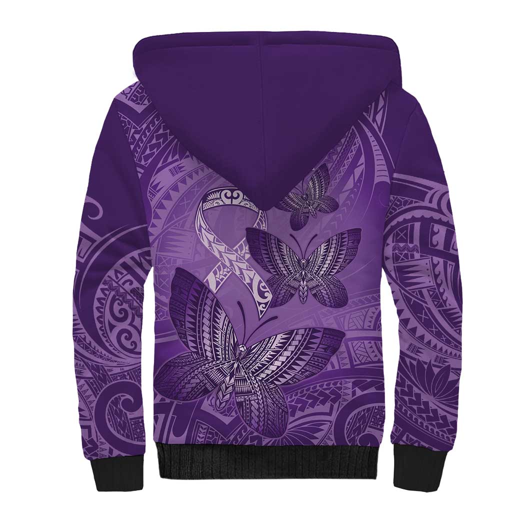 Personalised Polynesia Lupus Awareness Month Sherpa Hoodie Warrior Purple Ribbon Polynesian Butterflies