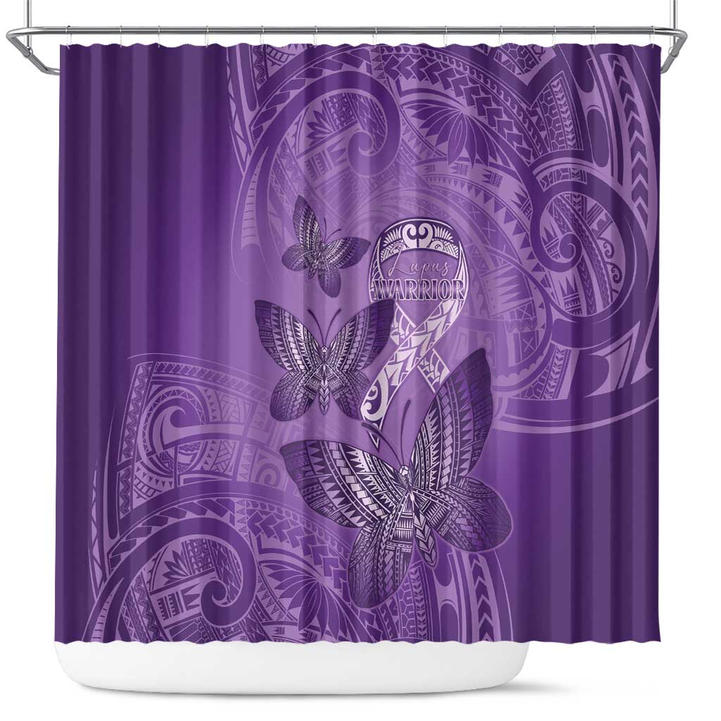 Polynesia Lupus Awareness Month Shower Curtain Warrior Purple Ribbon Polynesian Butterflies